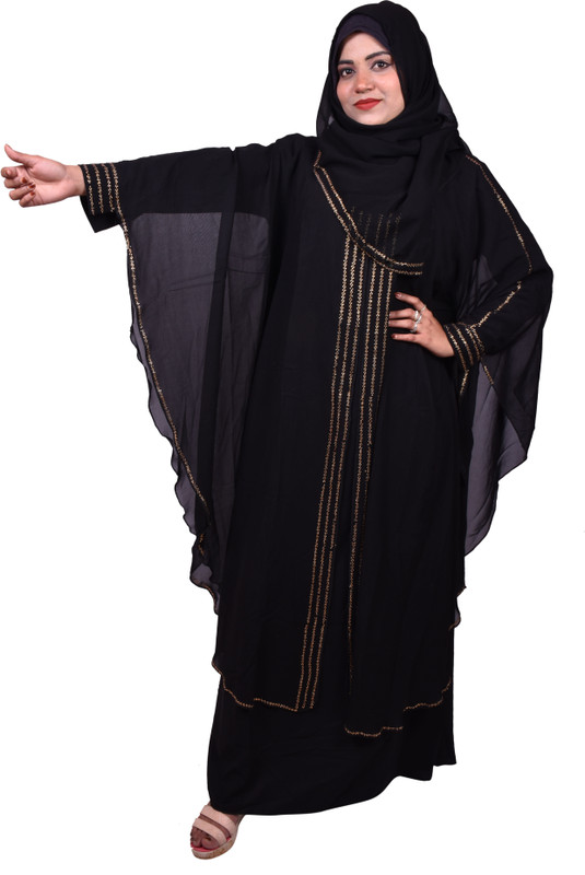 arab AB0006 stylish women shrug style abaya imported Georgette Solid Abaya(Black)