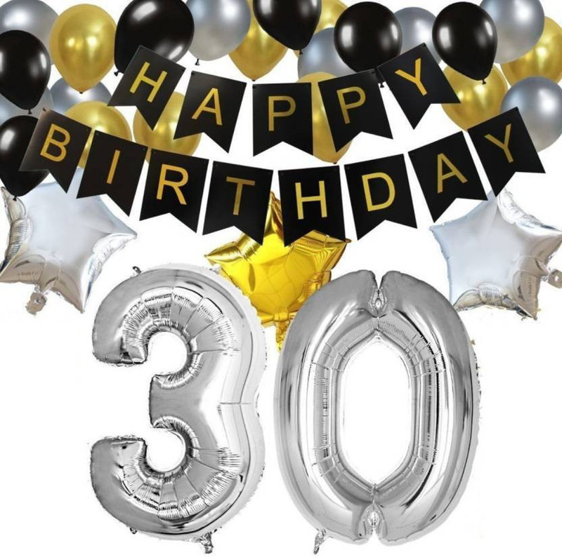 cluesbro 30th Years Celebretion Combo Pack 1 ( 50 Balloon , 30 Number , 1 Happy Birthday Banner )(Set of 1)