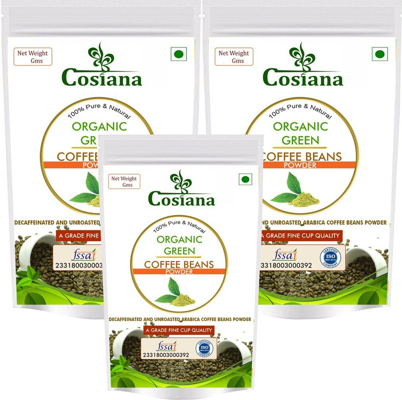 cosiana Pure 100% Natural Unroasted Green Coffee Beans Powder Filter Coffee 200 GM Pack of 3 (600 GM) Instant Coffee(3 x 200 g)
