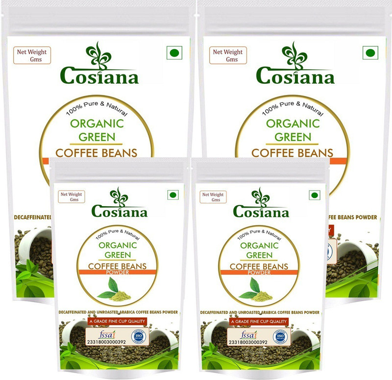 cosiana 100% PURE Organiic Natural Unroasted Green Coffee Beans Powder Filter Coffee 400 GM Pack of 4 (1600 GM) Instant Coffee(4 x 0.4 kg)