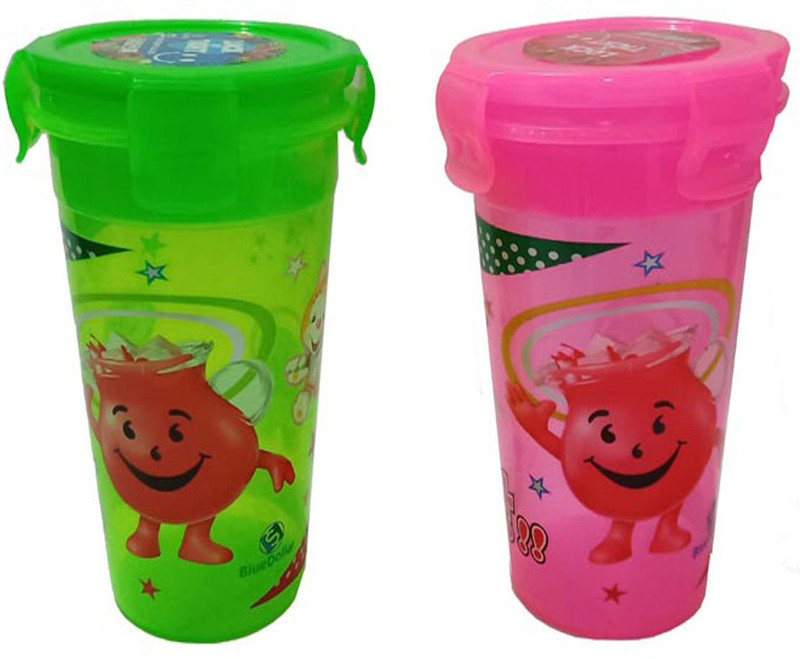 bluedollar plastic glass/printed for kids/use for drink/juice,microwave safe Glass Set(Plastic, 450 ml, Multicolor, Pack of 2)