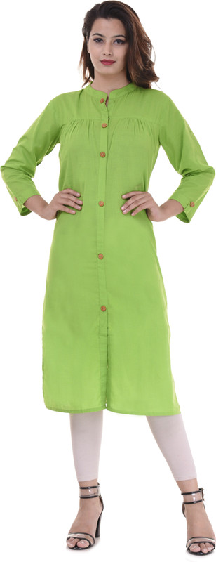 kalvia Casual Solid Women Kurti(Light Green)