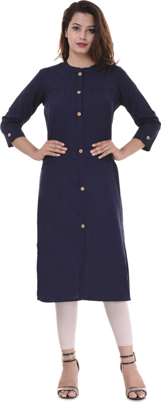 kalvia Casual Solid Women Kurti(Dark Blue)