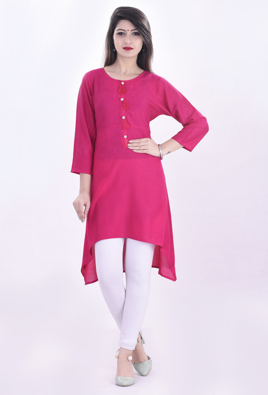 kalvia Casual Solid Women Kurti(Pink)