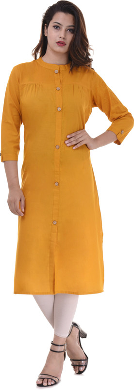 kalvia Casual Solid Women Kurti(Yellow)