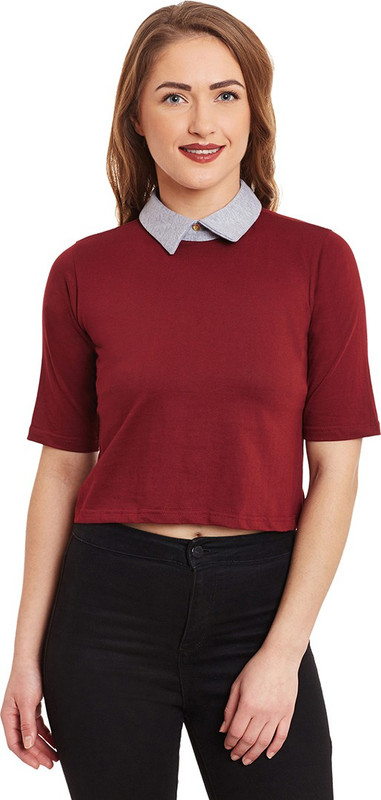 Miss Chase Casual Short Sleeve Solid Women's Maroon Top Miss Chase Casual Short Sleeve Solid Women's Maroon Top