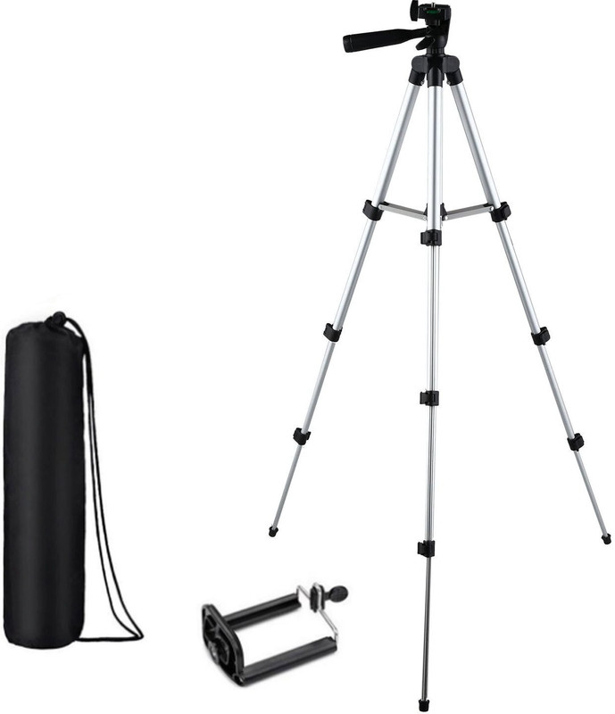 snowbudy Tripod-3110 Camera Stand With Three-Way Head & Quick Release Plate For Video Cameras, Digicam and mobile clip holder for Mobiles & Smartphones Tripod(Silver, Black, Supports Up to 1500 g)