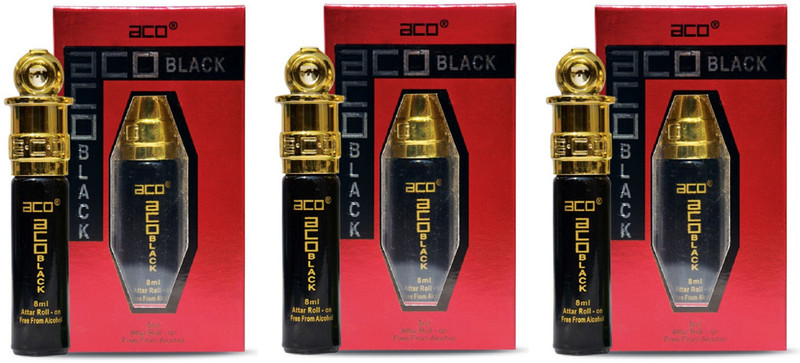 ACO Black Alcohol - Free Premium Attar Roll On 8ml Each (Pack of 3) Floral Attar(Floral)