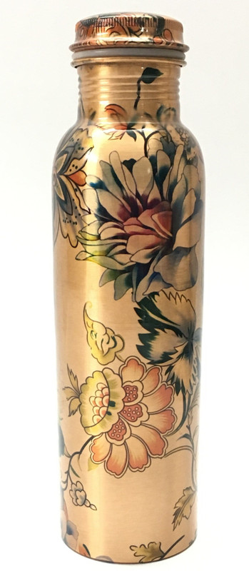 sarman Pure copper water bottle printed flower design 900 ml Set of 2 Bottles 900 ml Bottle(Pack of 2, Copper)