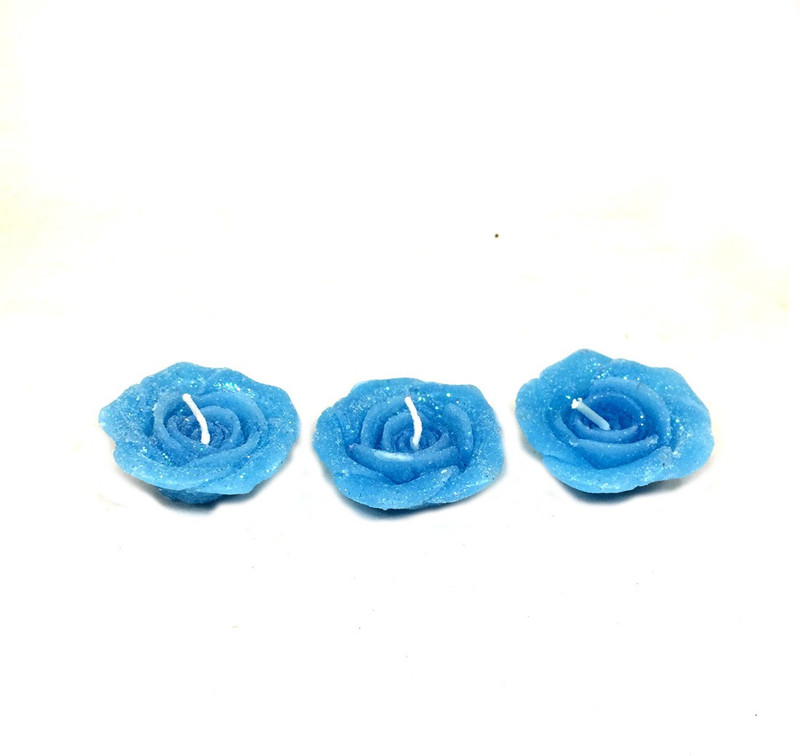 preeti designs Flower Candle Candle(Blue, Pack of 3)