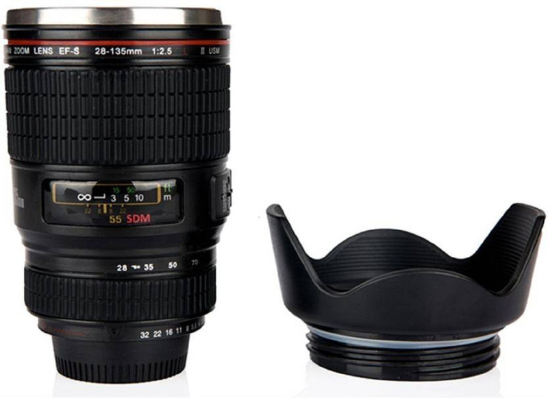 SKYFISH Camera Lens Shape Cup Coffee Tea Stainless Steel Thermos & Lens Lid Stainless Steel Plastic Mug 10 Cups Coffee Maker(Black)