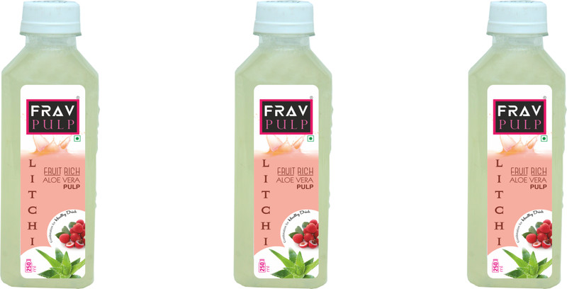 fravpulp Frav pulp Fruit Rich Litchi Juice with Aloe vera Pulp pack of 3(750 ml)