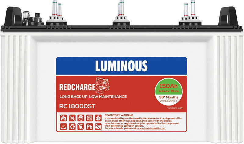 Luminous RedCharge RC18000ST 150Ah Short Tubular Battery Tubular Inverter Battery(150Ah)