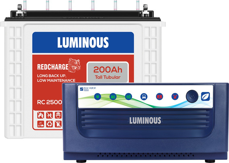 Luminous Eco Volt + 1550 with RC25000 200Ah Tubular battery Tubular Inverter Battery(200Ah)