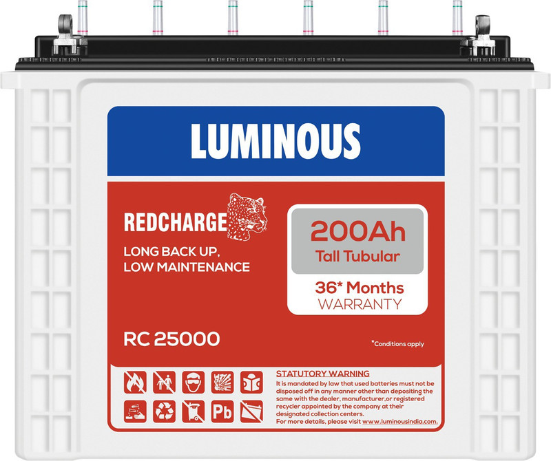 Luminous RedCharge RC25000 200Ah Tall Tubular Battery Tubular Inverter Battery(200Ah)
