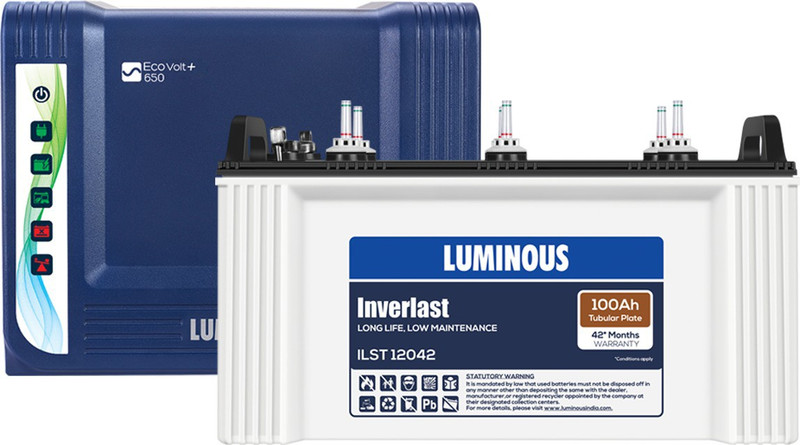 Luminous Eco Volt + 650 with ILST12042 100AH Tubular battery Tubular Inverter Battery(100Ah)