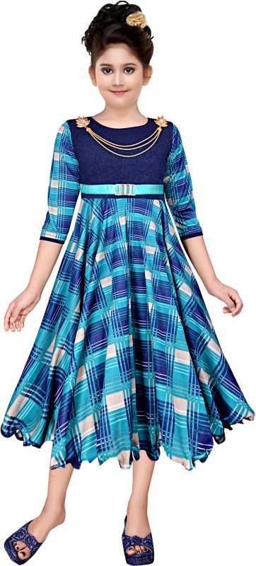 Safina Collection Girls Calf Length Casual Dress(Blue, 3/4 Sleeve)