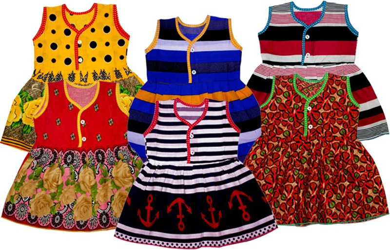 cute kitty Indi Girls Midi/Knee Length Festive/Wedding Dress(Multicolor, Sleeveless)
