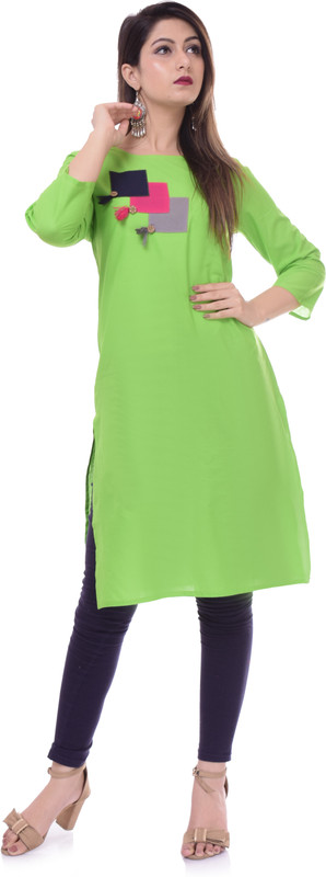 kalvia Casual Solid Women Kurti(Light Green)