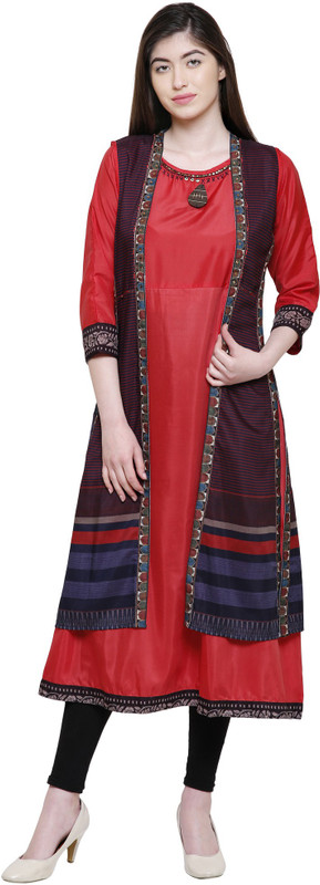 selfie Festive & Party Solid Women Kurti(Red, Dark Blue)
