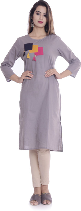kalvia Casual Solid Women Kurti(Grey)