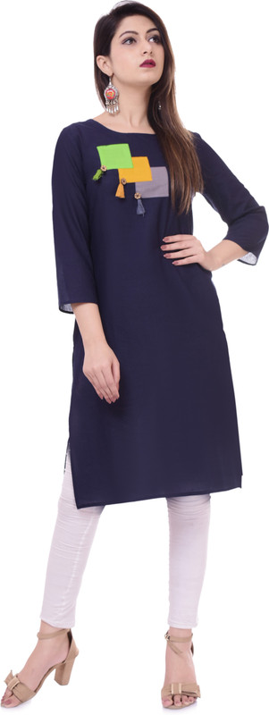 kalvia Casual Solid Women Kurti(Dark Blue)