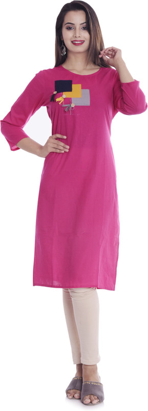 kalvia Casual Solid Women Kurti(Pink)