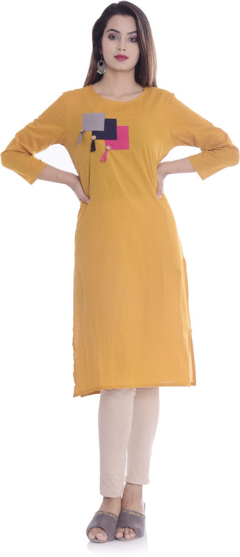 kalvia Casual Solid Women Kurti(Yellow)