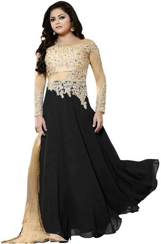 Shree Creation Embroidered Semi Stitched Lehenga, Choli and Dupatta Set(Black)