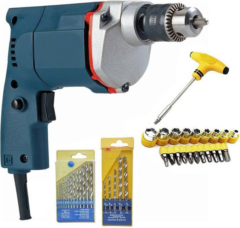 veevo TGP -010 Drill Machine Premium Quality With T-Bar set and 2 Drill Bit set Pistol Grip Drill(10 mm Chuck Size)