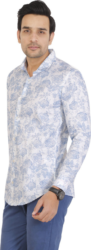 lakdas Men Floral Print Party White Shirt