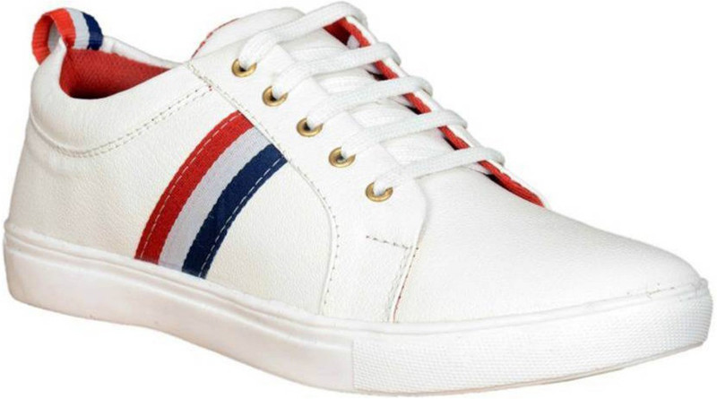69angles Men's Canvas Shoes Color- White & Red Sneakers For Men(White)