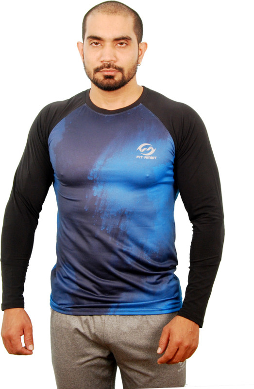 fit ambit Printed Men Round Neck Black, Blue T-Shirt