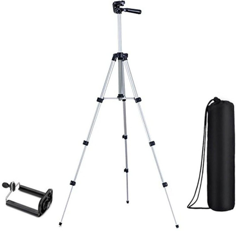 snowbudy Tripod-3110 Portable Adjustable Aluminium High Quality Lightweight Camera Stand With Three-Dimensional Head & Quick Release Plate For Video Cameras and mobile holder for mobile Tripod(Silver, Black, Supports Up to 1500 g)