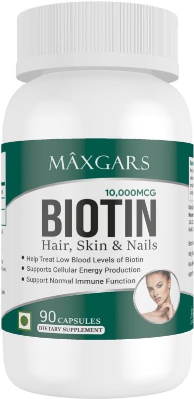 Maxgars Biotin 10000MCG Supports y Hair, Radiant Skin, Strong Nails(90 No)