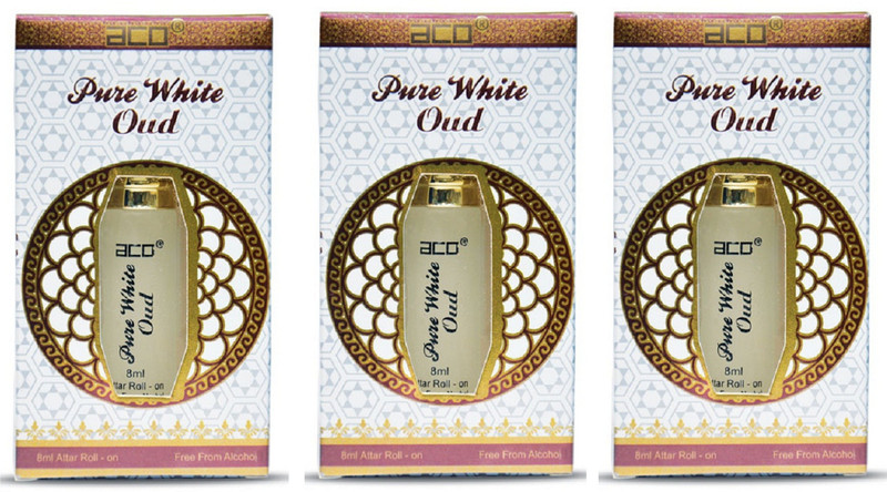 ACO Pure White Oud Alcohol - Free Attar Roll On 8ml Each (Pack of 3) Floral Attar(Oud (agarwood))