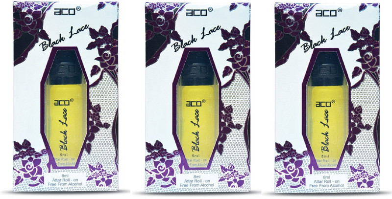 ACO Black Lace Alcohol - Free Attar Roll On 2.5ml Each (Pack of 3) Floral Attar(Floral)