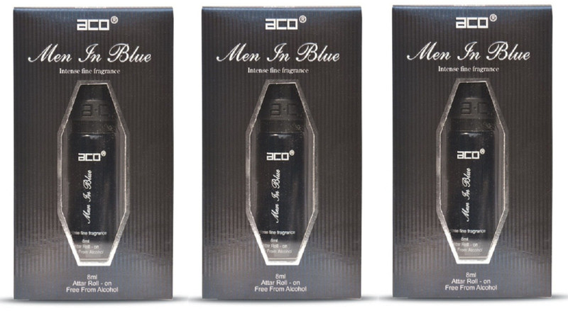 ACO Men In Blue Alcohol - Free Attar Roll On 8ml Each (Pack of 3) Floral Attar(Blue Lotus)
