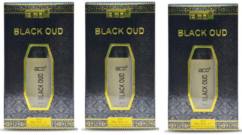 ACO Black Oud Alcohol - Free Attar Roll On 8ml Each (Pack of 3) Floral Attar(Oud (agarwood))