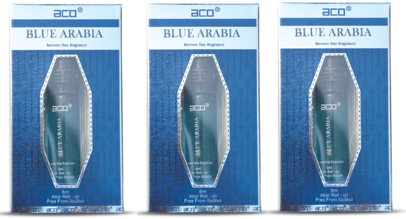 ACO Blue Arabia Alcohol - Free Attar Roll On 8ml Each (Pack of 3) Floral Attar(Musk Arabia)