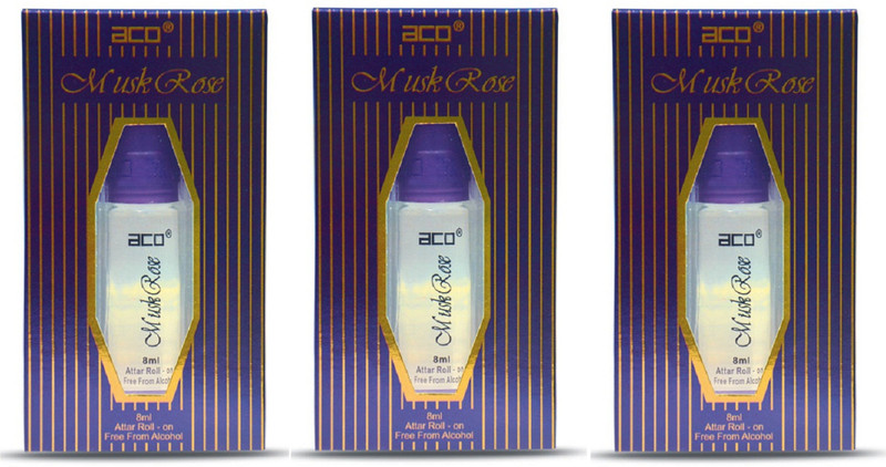 ACO Musk Rose Alcohol - Free Attar Roll On 2.5ml Each (Pack of 3) Floral Attar(Floral)