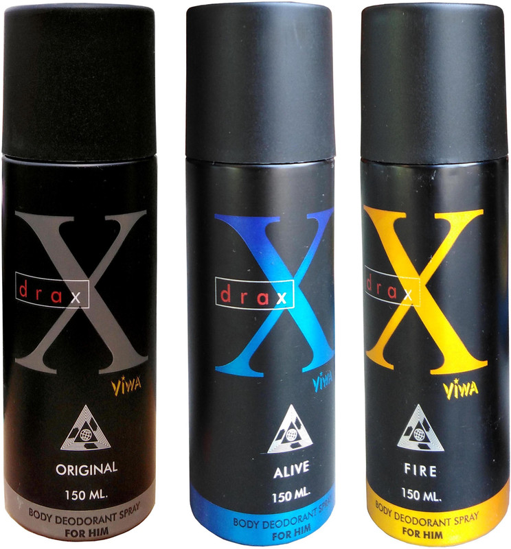 viwa Xdrax multi color deo set of three (original, alive and fire) Deodorant Spray  -  For Men & Women(450 ml, Pack of 3)