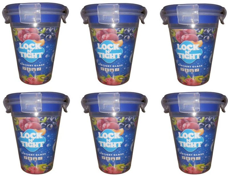 bluedollar Lock & Seal Air Tight Plastic Transparent Glass 450ML Spill Proof Drink Milk Juice Birthday Party Return Gift (Set of 6 Pcs) Glass Set(Plastic, 450 ml, Clear, Pack of 6)