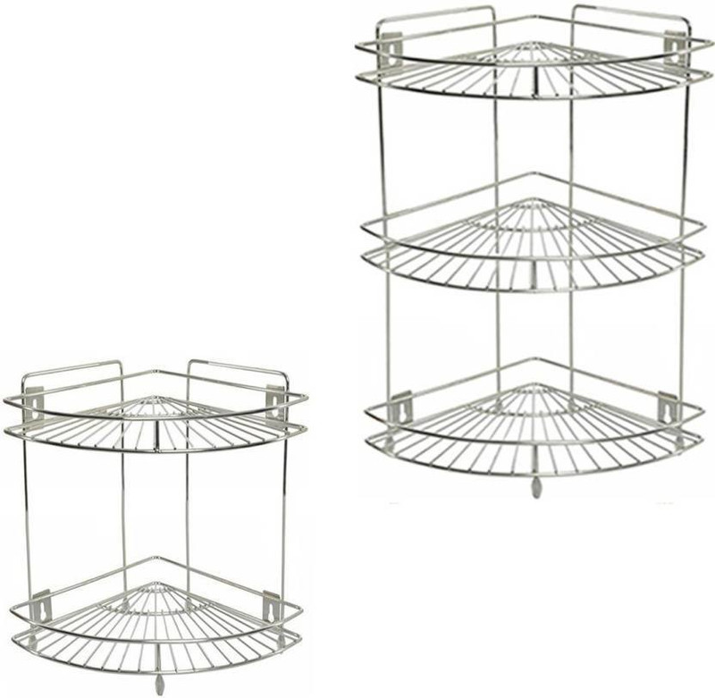 jam enterprises NEW LATEST KITCHEN & BATHROOM WALL SHELF CORNER COMBO PACK Stainless Steel Wall Shelf (Number of Shelves - 3, Silver) Steel Wall Shelf(Number of Shelves - 3, Steel)