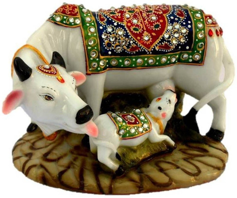 vaishnavi art collection Marble Decorative Cow with Calf Statue Showpiece, 16x14x10cm Decorative Showpiece  -  12 cm(Polyresin)