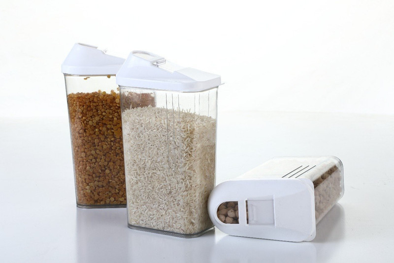 jony Jony Plastic Dispenser Easy Flow Storage Jar 750ml 3 Pcs Set, Idle For Kitchen- Storage Box Lid Food Rice Pasta Container  - 750 ml Plastic Spice Container, Tea Coffee & Sugar Container, Grocery Container, Utility Box(Pack of 3, White)