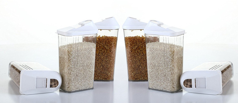 jony Cereal Dispenser Easy Flow Storage Jar 750ml 6 Pcs Set, Idle For Kitchen- Storage Box Lid Food Rice Pasta Container  - 750 ml Plastic Spice Container, Tea Coffee & Sugar Container, Grocery Container, Utility Box(Pack of 6, White)