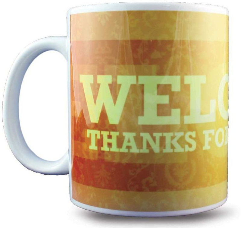 juvixbuy Welocme Thank You for Joining us Printed Coffee Ceramic Mug(351 ml)