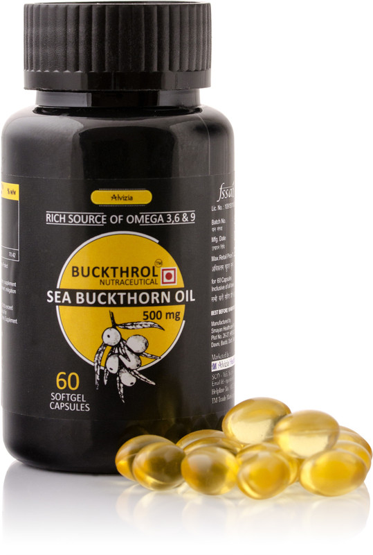 buckthrol Alvizia's Premium Sea Buckthorn Oil 500 mg | 60 softgel capsules | Omega 3+6+9+7(500 mg)