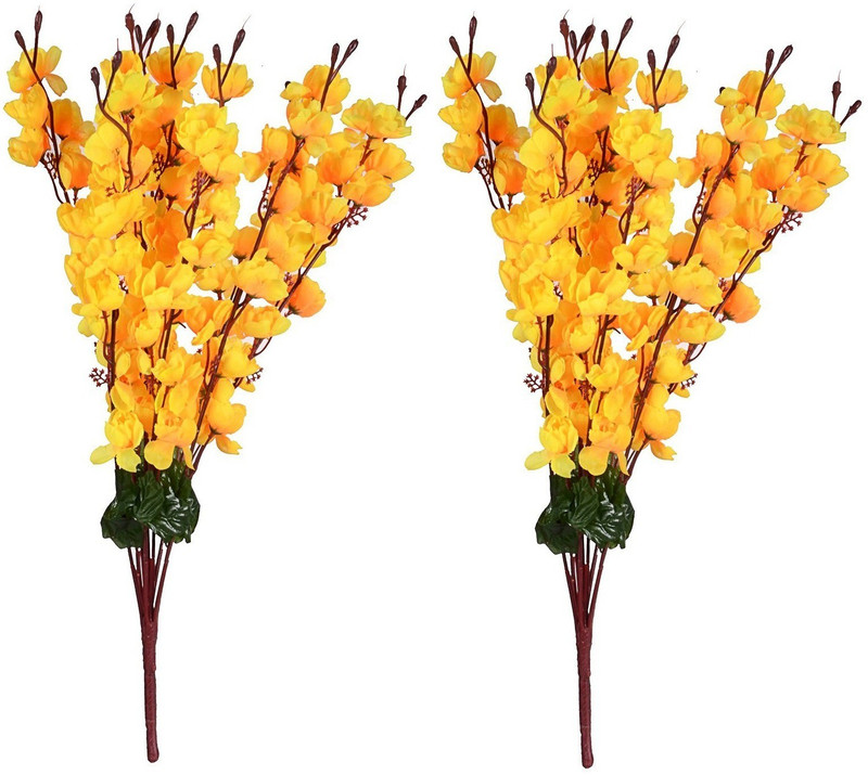 sofix Beautiful Artificial Flower Bunch Peach blossom Flowers Pack of 2 - High Quality - 55 CM Yellow Orchids Artificial Flower(22 inch, Pack of 2)